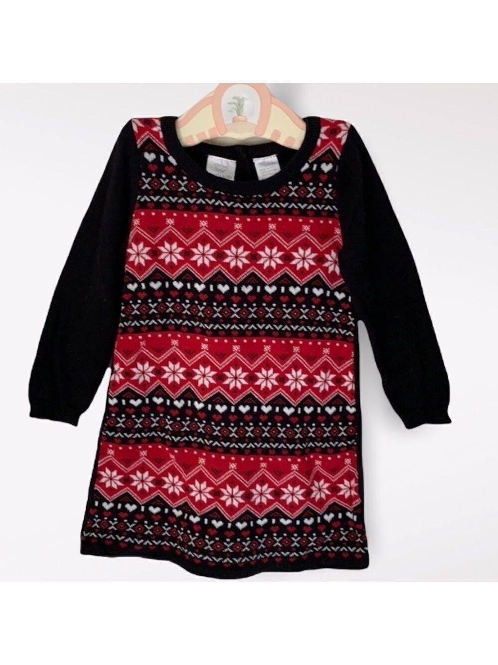 Koala Kids Girls Knit Dress Black & Red Nordic Print 2T